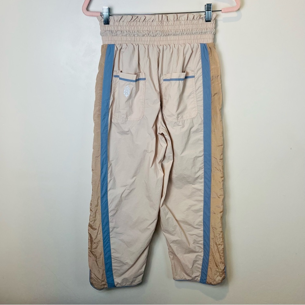 FREE PEOPLE Wide Leg Drawstring Pants in Light Beige with Blue Trim - Picture 4 of 9